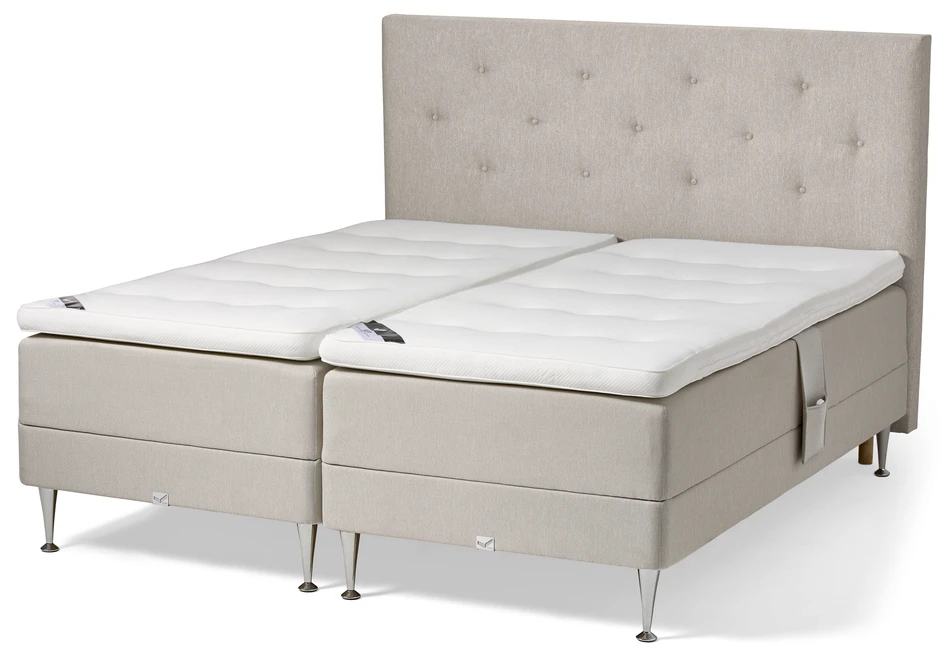 Björkenäs - Ställbar säng, dubbelsäng med bäddmadrass Björkenäs och sänggavel pikerad - Beige
