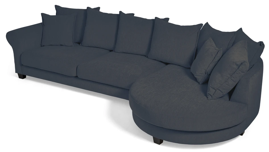 Beverly - 3-sits med rund divan höger - Blå