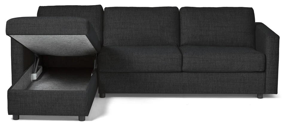 Lindö - Bäddsoffa 2,5-sits med schäslong, vändbar - Svart