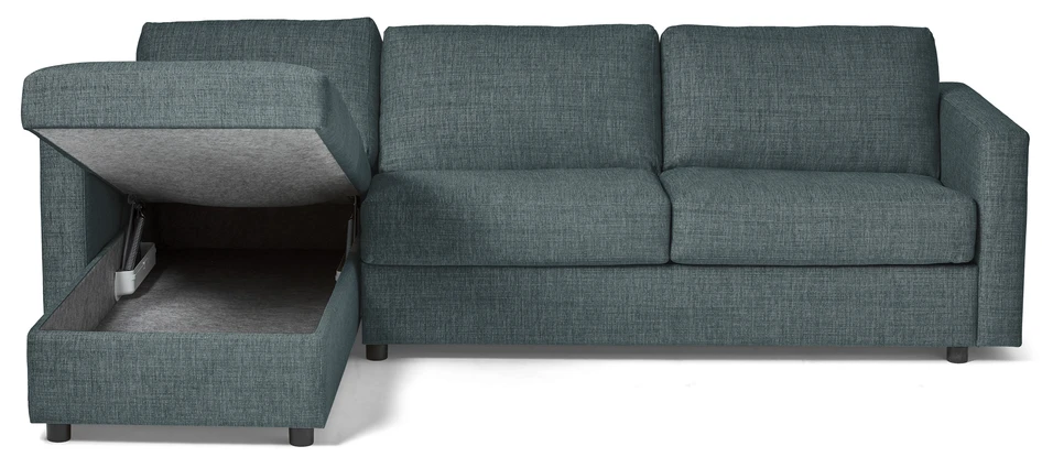 Lindö Pocket - Bäddsoffa 2,5-sits med schäslong, vändbar - Blå