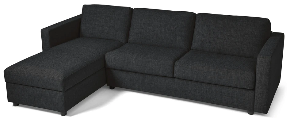 Lindö - Bäddsoffa 2,5-sits med schäslong, vändbar - Svart
