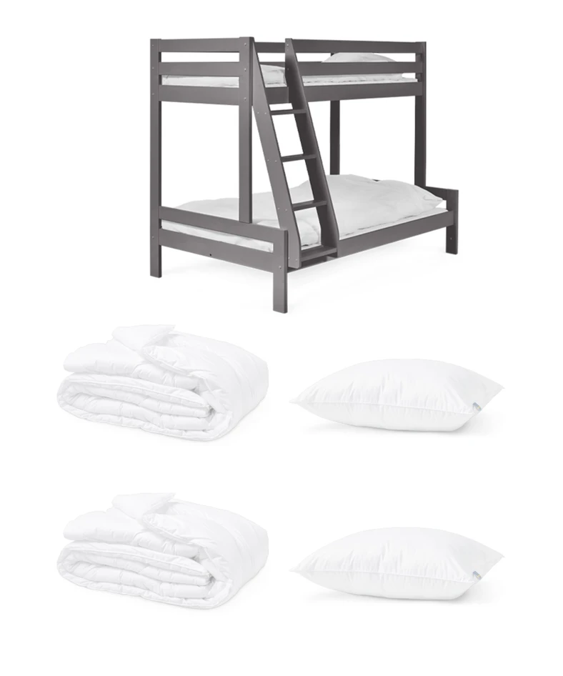 Nora - Sängpaket, inkl familjesäng Nora & 2 kuddar & 2 täcke Drömma - Grå