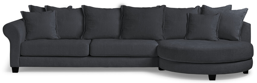 Beverly - 3-sits soffa med rund divan höger - Blå