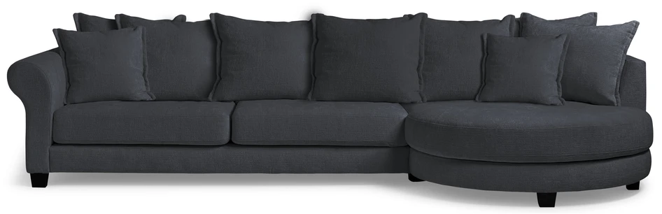 Beverly - 3-sits soffa med rund divan höger - Blå