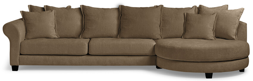 Beverly - 3-sits soffa med rund divan höger - Brun