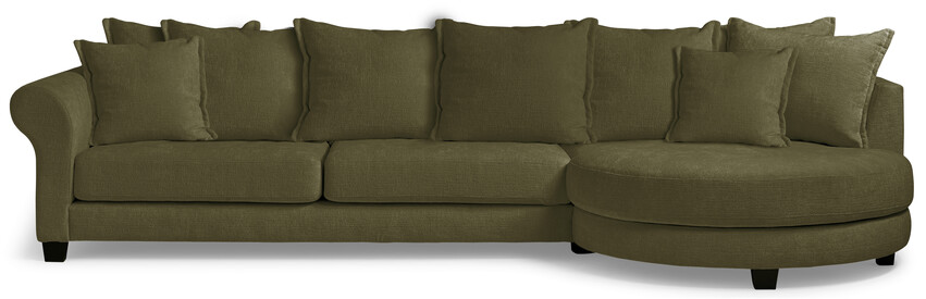 Beverly - 3-sits soffa med rund divan höger - Grön