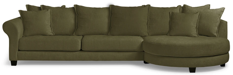 Beverly - 3-sits soffa med rund divan höger - Grön