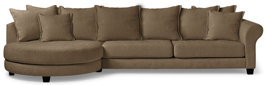 Beverly - 3-sits soffa med rund divan vänster - Brun