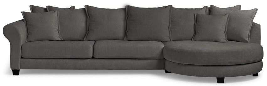 Beverly - 3-sits soffa med rund divan höger - Grå