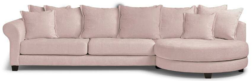 Beverly - 3-sits soffa med rund divan höger - Rosa