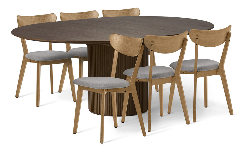 Astrid - Matgrupp med 6 stolar Harry - Brun