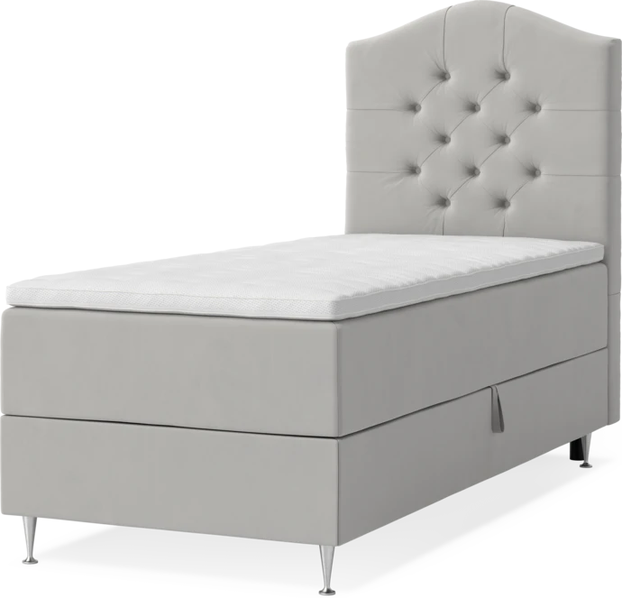 New York, Förvaringssäng, enkelsäng med bäddmadrass, sängben och sänggavel välvd