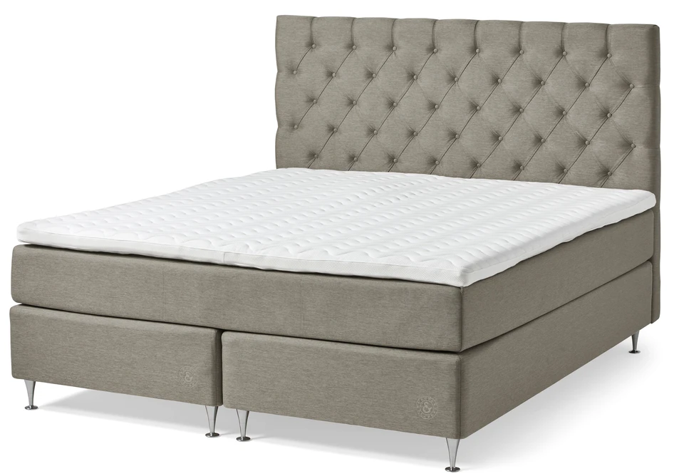 Särö Comfort - Kontinentalsäng, dubbelsäng med bäddmadrass Särö Comfort och Särö pikerad L sänggavel - Brun