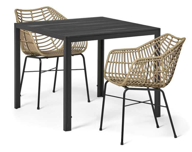Village/Forza - Utegrupp med bord och 2 karmstolar - Beige