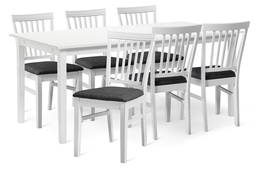 Ingrid - Matgrupp med 6 stolar Alice - Vit