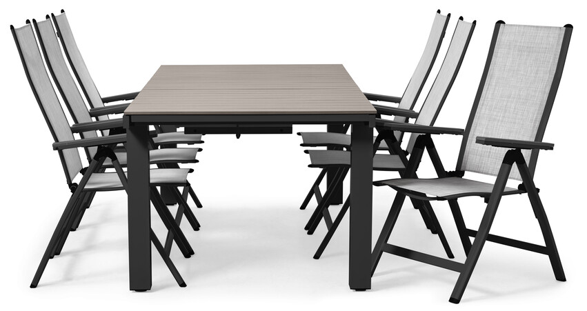 Modena - Utegrupp med bord och 6 positionsstolar - Svart