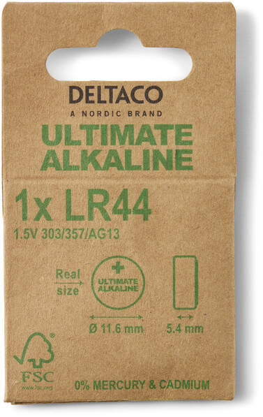 Deltaco Ultimate Alkaline - Batteri, LR44, 1-pack - Grå