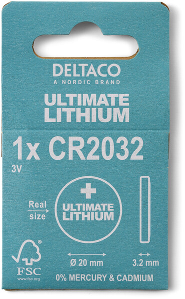 Deltaco Ultimate Lithium - Batteri, CR2032, 1-pack - Grå