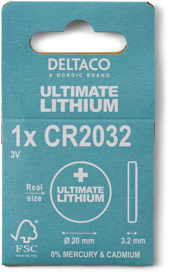 Deltaco Ultimate Lithium - Batteri, CR2032, 1-pack - Grå