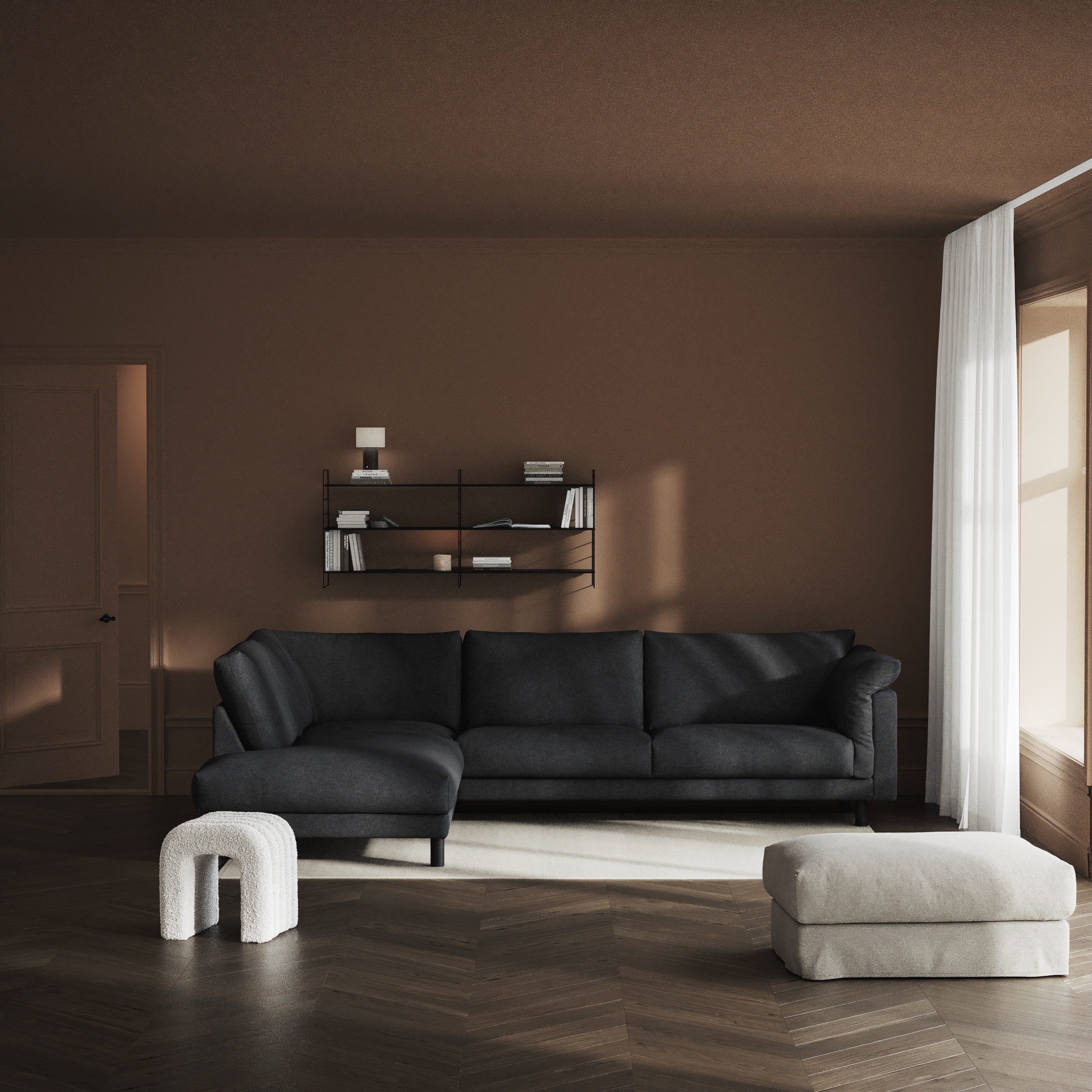 Cherrie - 3-sits soffa med divan vänster, fast klädsel - inspiration