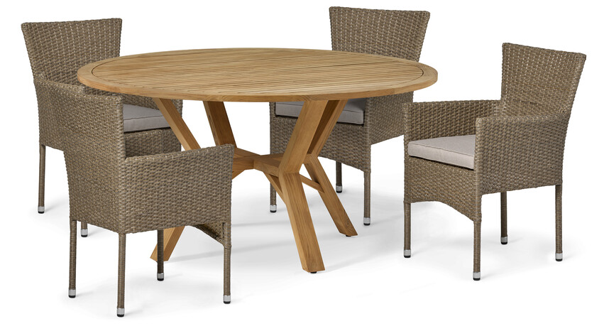 Solhaga/Village - Utegrupp med bord och 4 fåtöljer - Brun