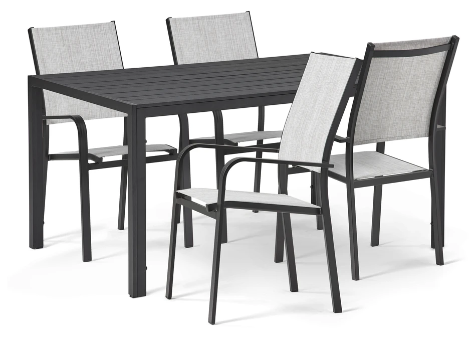 Village/Modena - Utegrupp med bord och 4 karmstolar - Svart