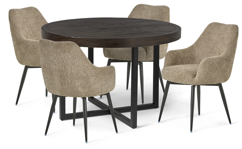 Woodenforge - Matgrupp med 4 stolar Edin - Brun
