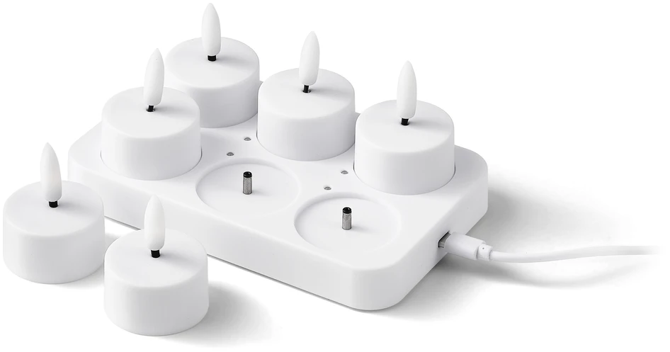 Flamme Charge - LED-ljus, 14x9x6 cm, 6 ljus, brinntid 30 h - Vit