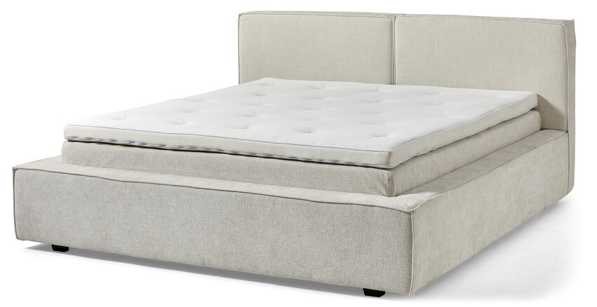 Delux Sign - Sängram inkl. gavel med resårkassett Delux Sense och bäddmadrass Sleep, dubbelsäng, bäddmått 180 cm - Beige