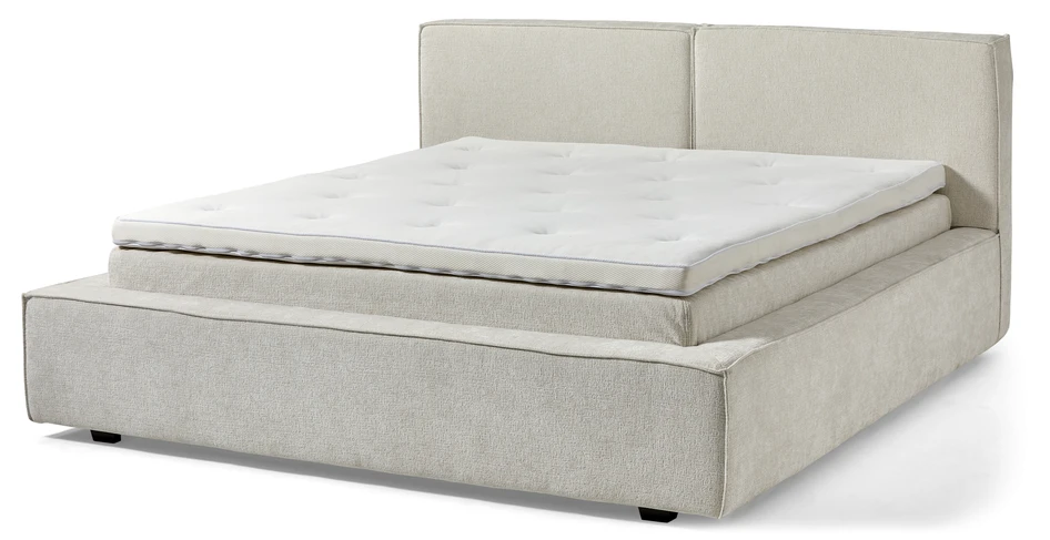 Delux Sign - Sängram inkl. gavel med resårkassett Delux Sense och bäddmadrass Sleep, dubbelsäng, bäddmått 160 cm - Beige