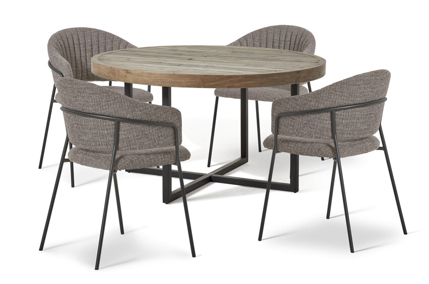 Woodenforge - Matgrupp med 4 karmstolar Sharon - Brun