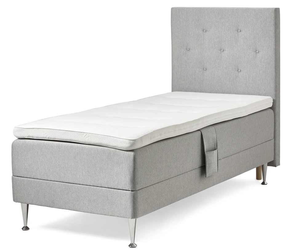 Väderö - Ställbar säng, enkelsäng med bäddmadrass och sänggavel pikerad - Grå