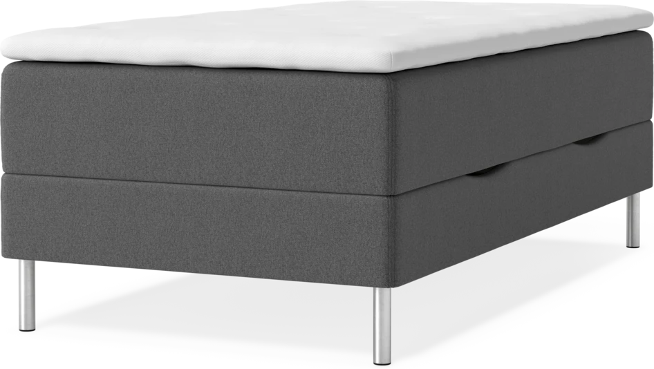 Roma - Kontinentalsäng, enkelsäng med förvaring och bäddmadrass - Grå