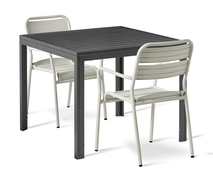 Livorno/Vivo - Utegrupp med bord L 81 cm och 2 karmstolar - Vit