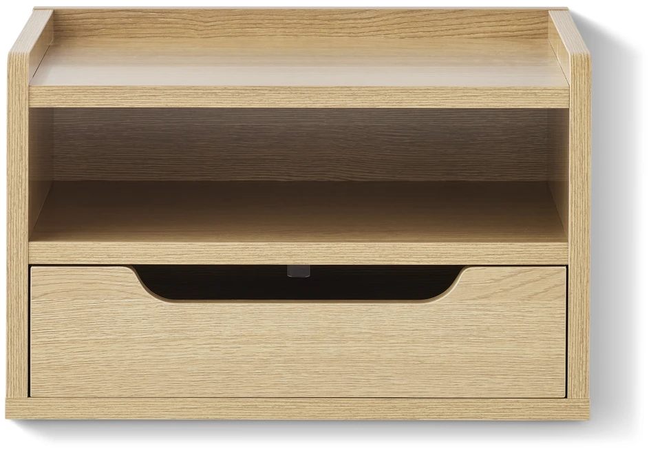 Plint - Vägghängt sängbord, 1 låda & 1 hylla, 40x30x25 cm - Beige