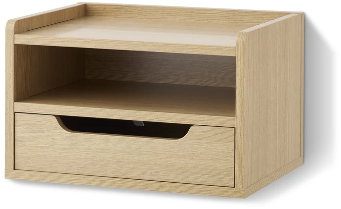 Plint, Vägghängt sängbord, 1 låda & 1 hylla, 40x30x25 cm
