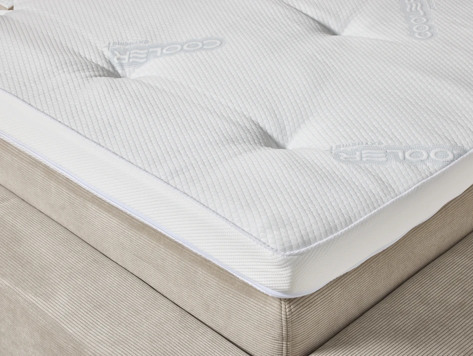 Delux Sign - Sängram inkl. gavel med resårkassett Delux Dream och bäddmadrass Cool Comfort, enkelsäng, bäddmått 120 cm - Beige