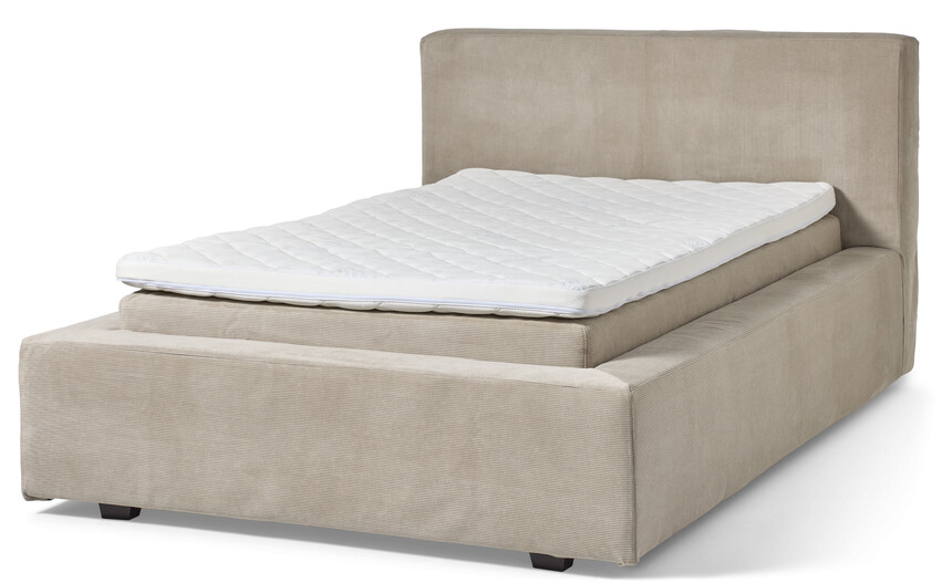Delux Sign - Sängram inkl. gavel med resårkassett Delux Sense och bäddmadrass Cool, enkelsäng, bäddmått 120 cm - Beige