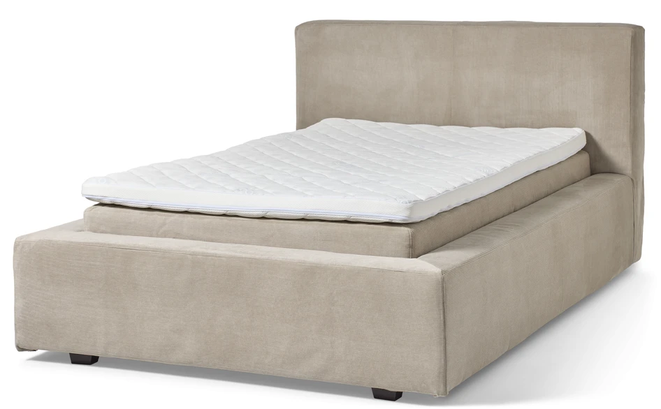 Delux Sign - Sängram inkl. gavel med resårkassett Delux Sense och bäddmadrass Sleep, enkelsäng, bäddmått 120 cm - Beige