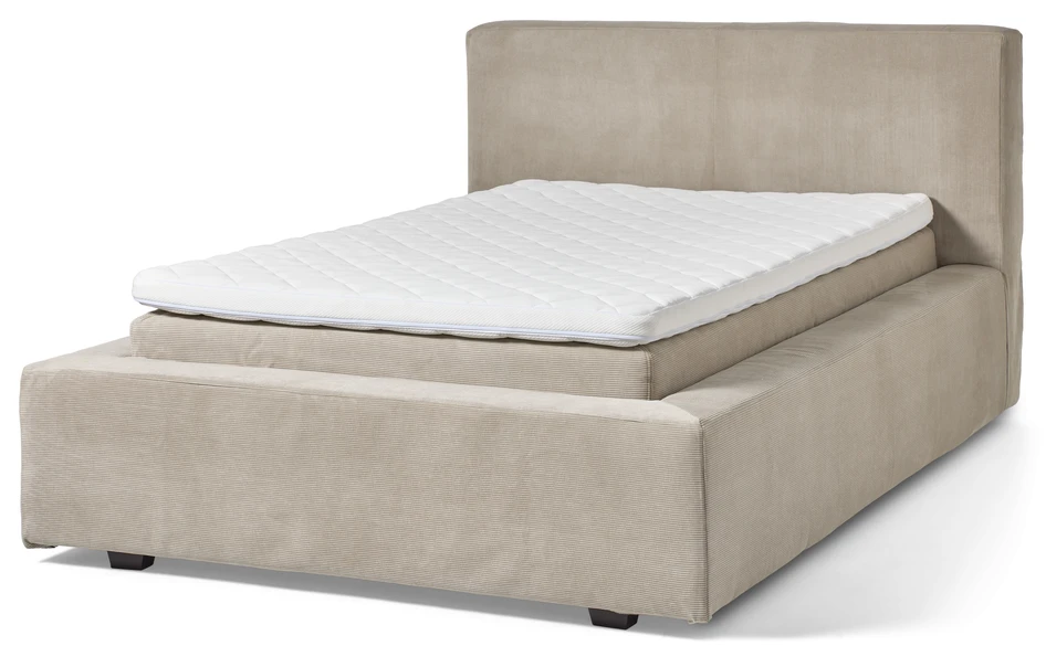 Delux Sign - Sängram inkl. gavel med resårkassett Delux Exclusive och bäddmadrass Sense, enkelsäng, bäddmått 120 cm - Beige