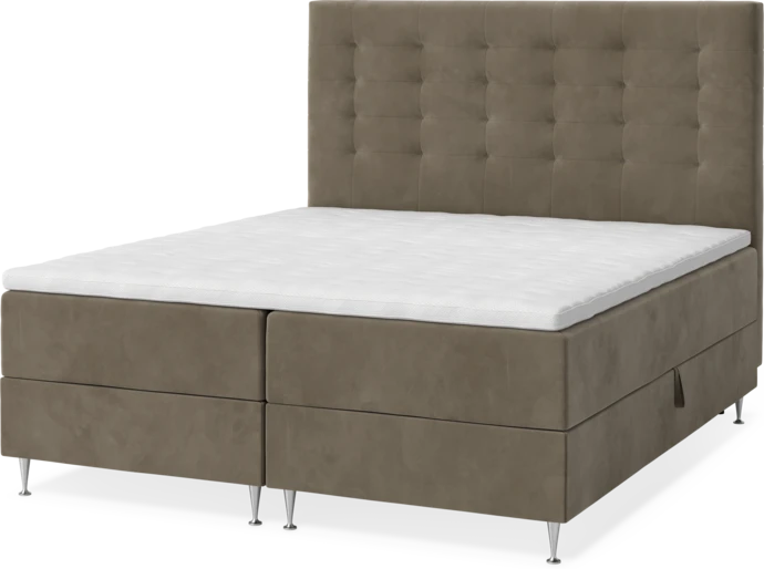 New York, Förvaringssäng, dubbelsäng med bäddmadrass, sängben och sänggavel trensad