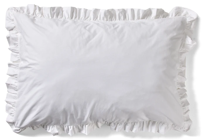 Bridgeport, Örngott till hotellkudde i garnfärgad bomull med volang, 70x100 cm 