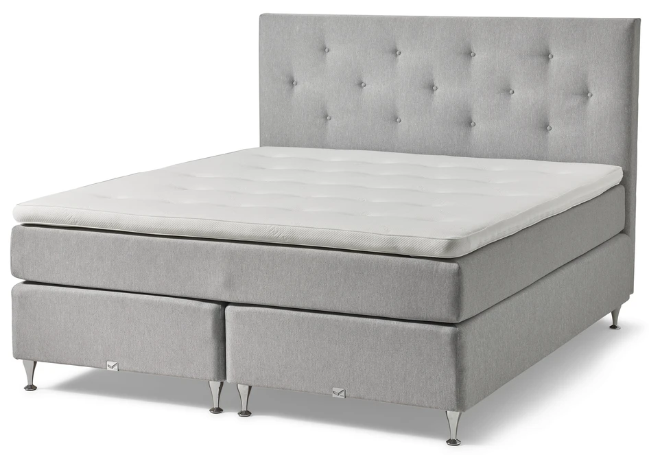 Väderö Comfort - Kontinentalsäng, dubbelsäng med bäddmadrass, sänggavel pikerad - Grå