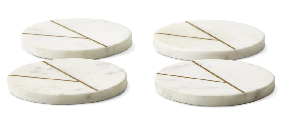 Marmor - Underlägg, 4-pack, Ø 10 cm - Vit