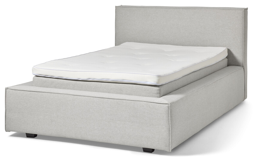 Delux Sign - Sängram inkl. gavel med resårkassett Delux Exclusive och bäddmadrass Sleep, enkelsäng, bäddmått 120 cm - Beige