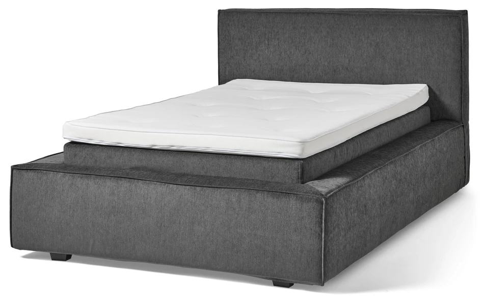 Delux Sign - Sängram inkl. gavel med resårkassett Delux Sense och bäddmadrass Sleep, enkelsäng, bäddmått 120 cm - Grå