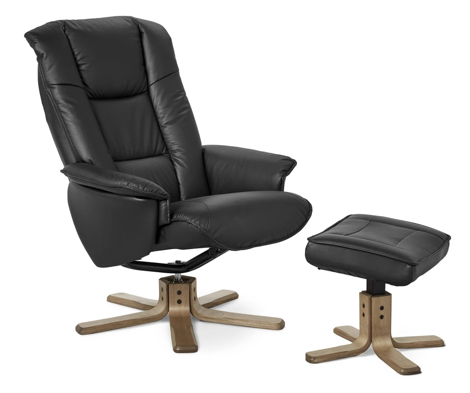 Filip - Fåtölj med fotpall - Svart