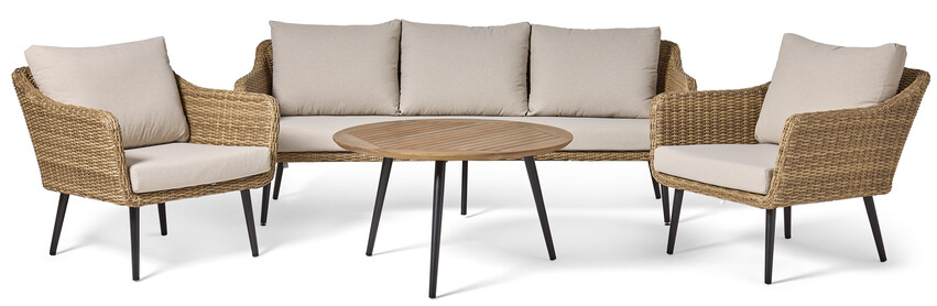 Meridan - Utegrupp med soffa, 2 fåtöljer och bord - Beige