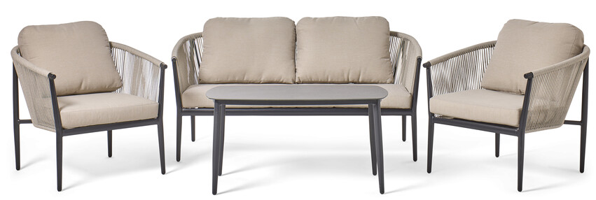 Plaza - Utegrupp med soffa, 2 fåtöljer och bord - Beige