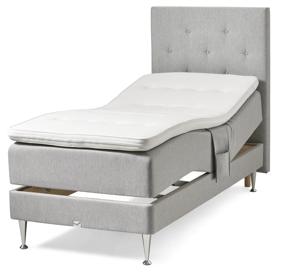 Väderö - Ställbar säng, enkelsäng med bäddmadrass och sänggavel pikerad - Grå